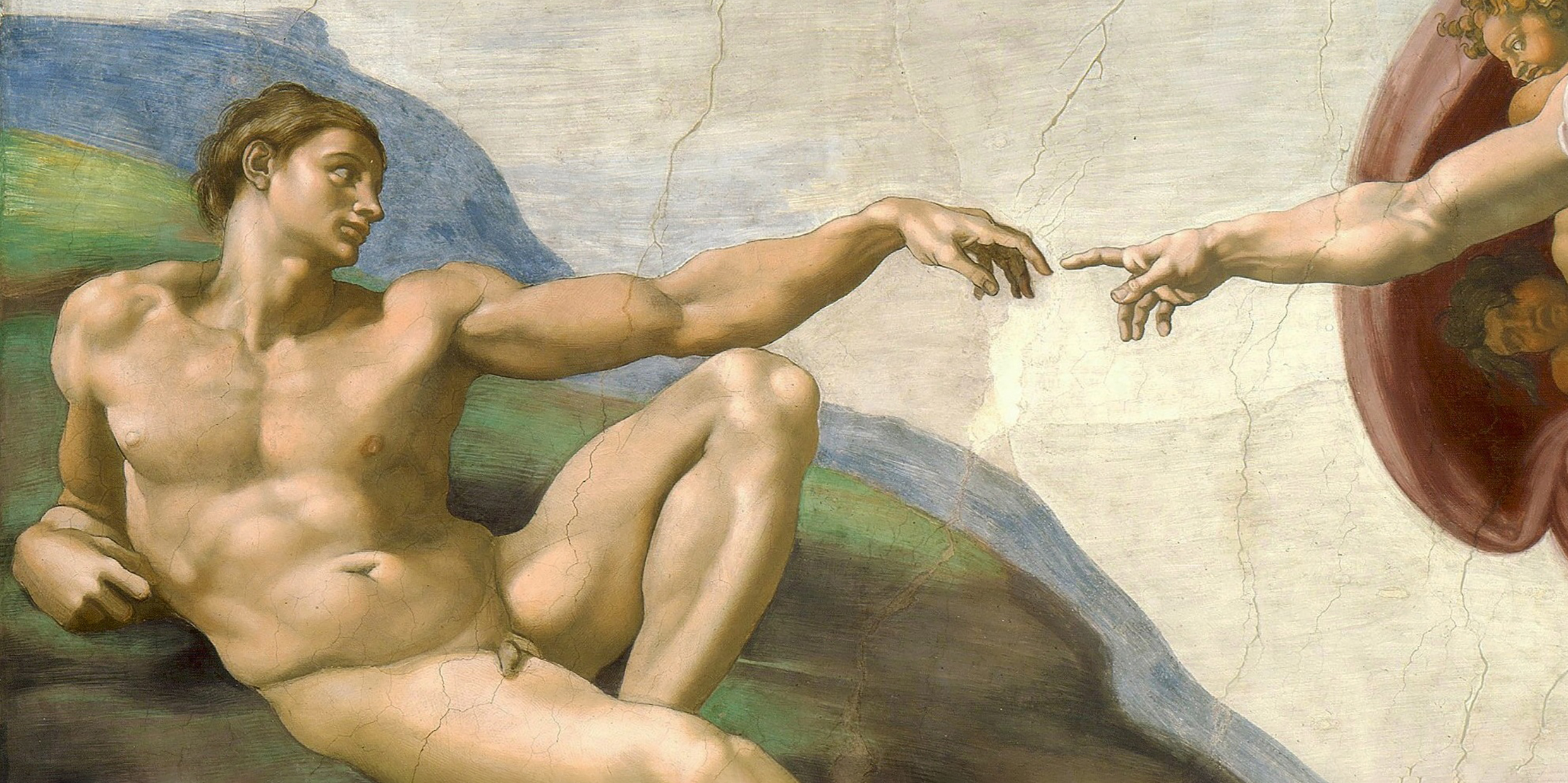 Painting of Adam being touched by the Hand of God