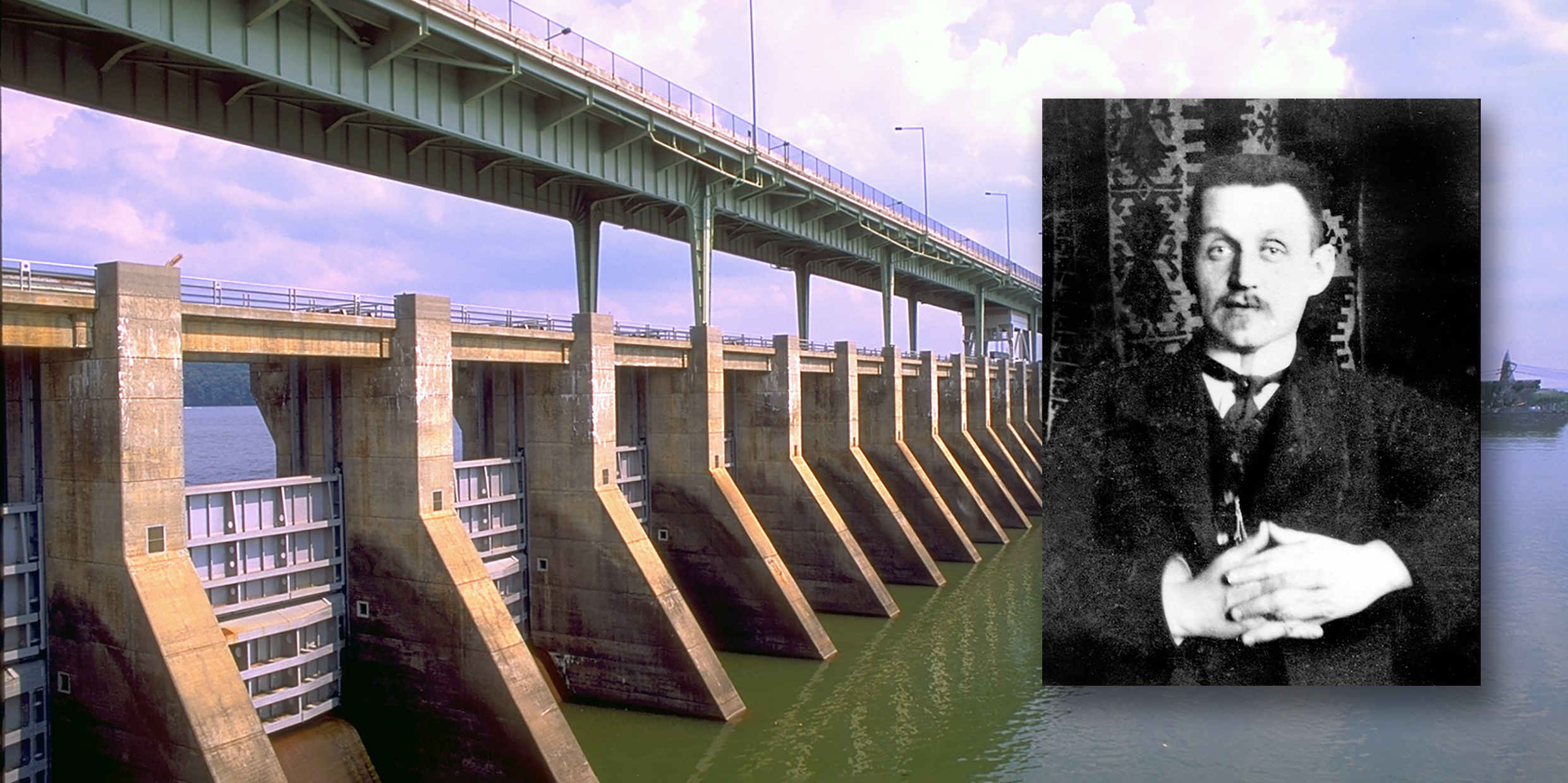 Image of Chickamauga Dam with inset image of Peter Palchinsky