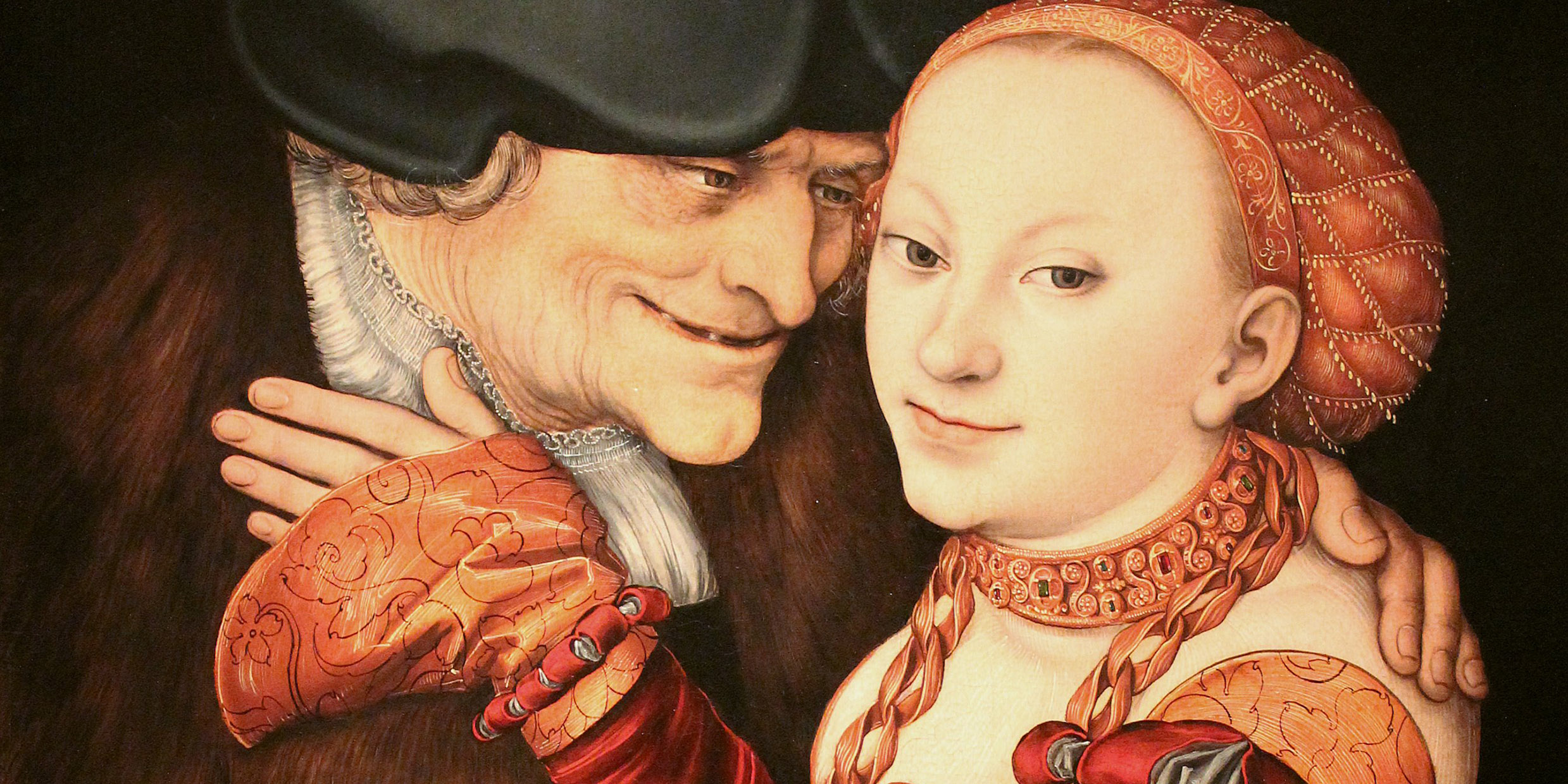 Painting of old man ogling a young woman