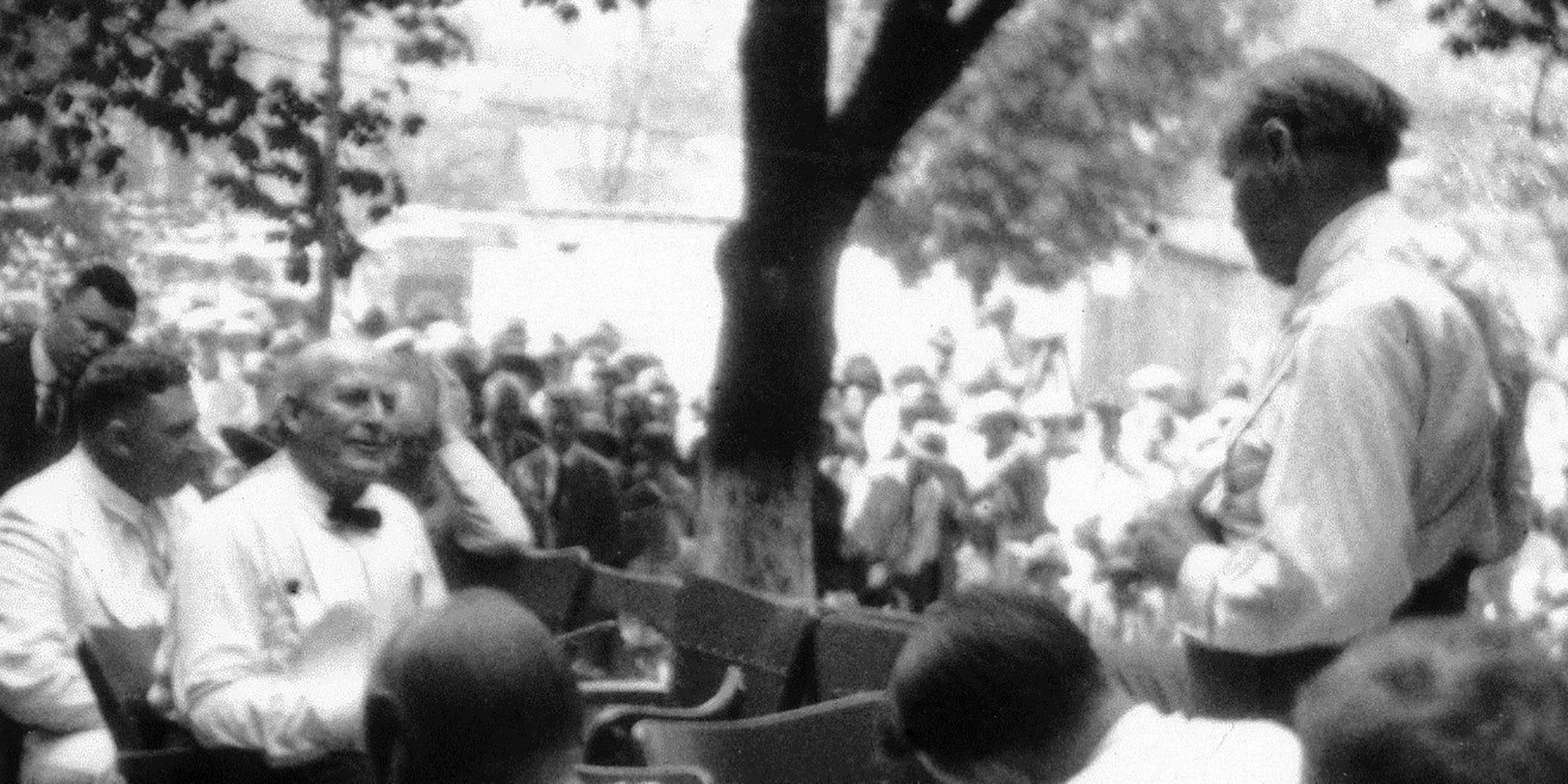 Black and white photo of a debate at the Scopes Trial