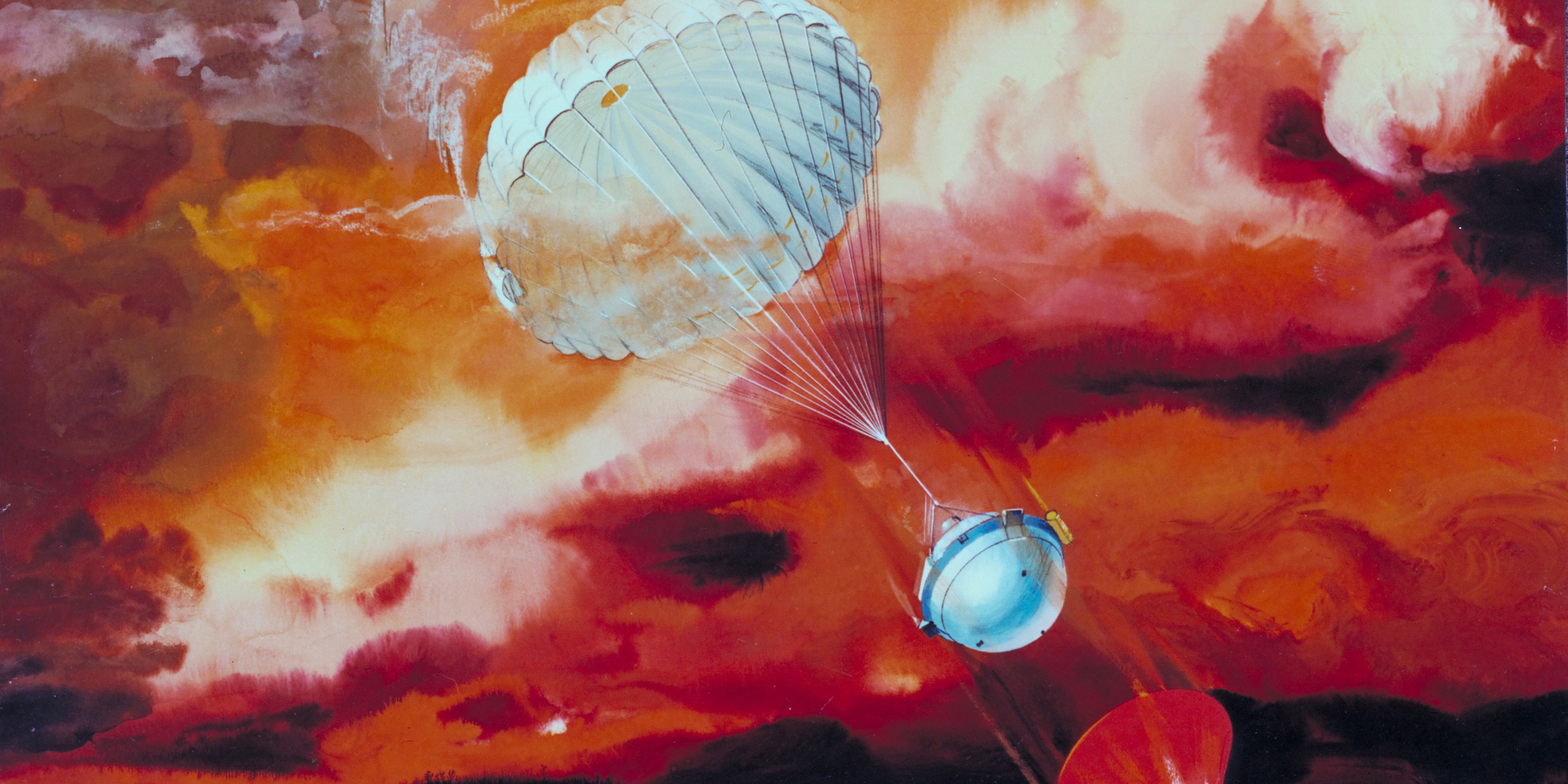 Artist's impression of a probe parachuting into Jupiter's atmosphere