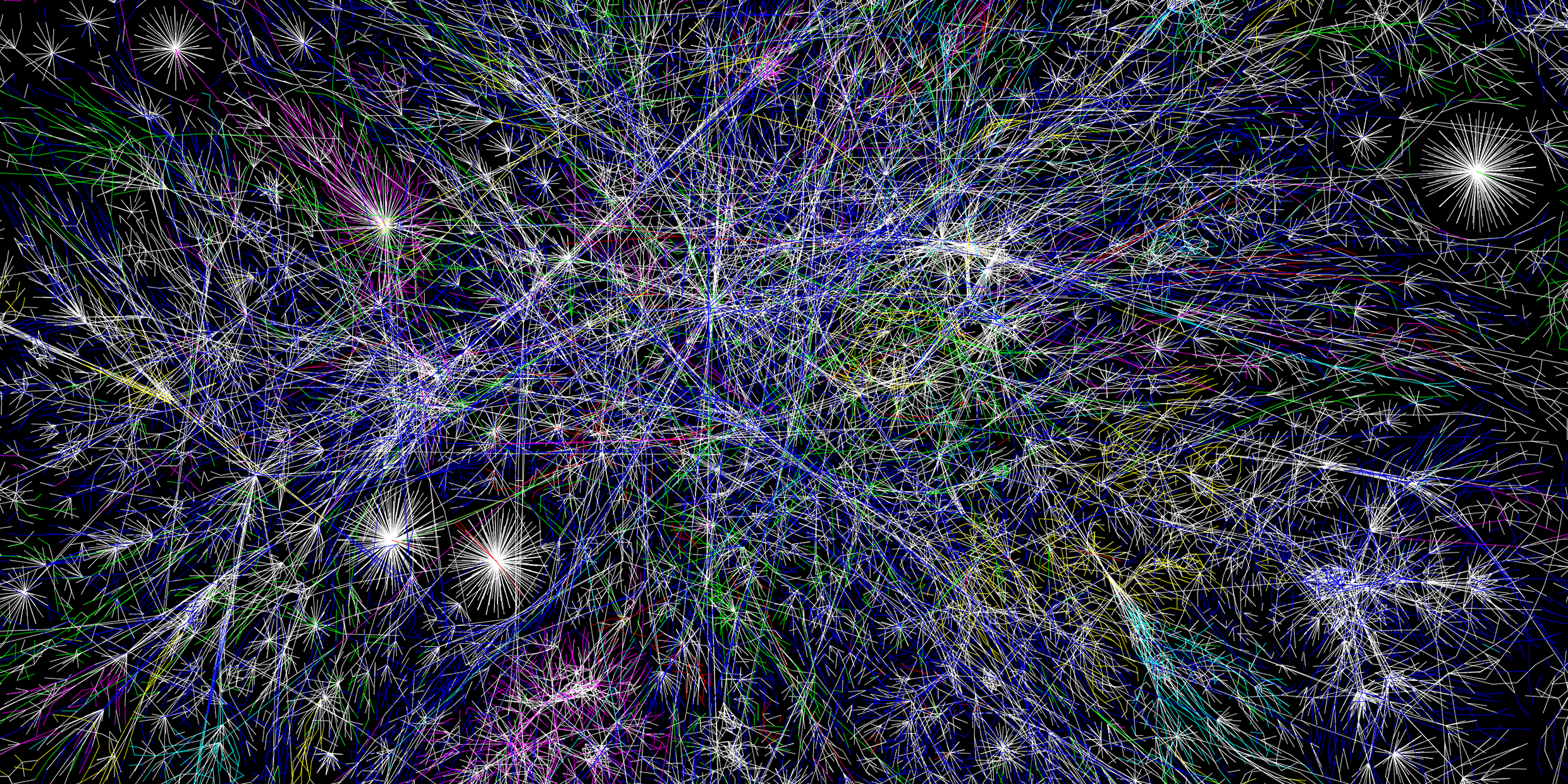 Image of a complex network of connecting lines on a dark background