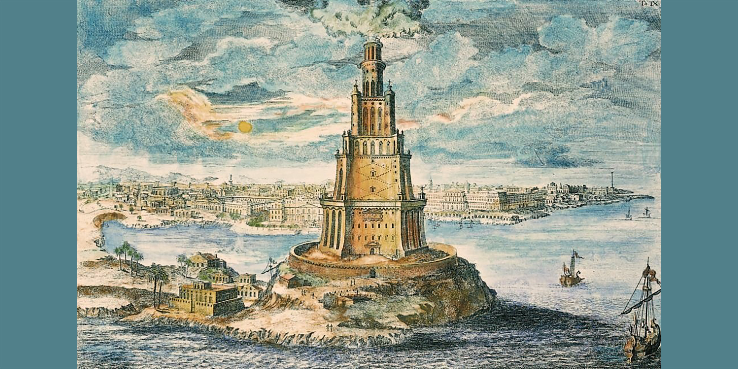 Illustration of the Lighthouse of Alexandria as it may have appeared in antiquity
